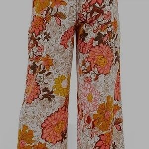 Floral Wide-Leg Pants in Pink and Orange